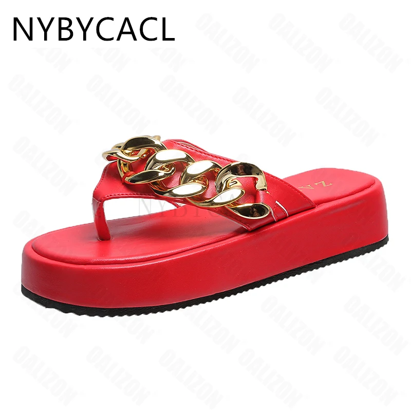 

2022 New Women Summer Fashion Chain Flip-flops Sandal Slippers Shoes Woman Flat Platform Sandals Casual Flat Slippers Slides