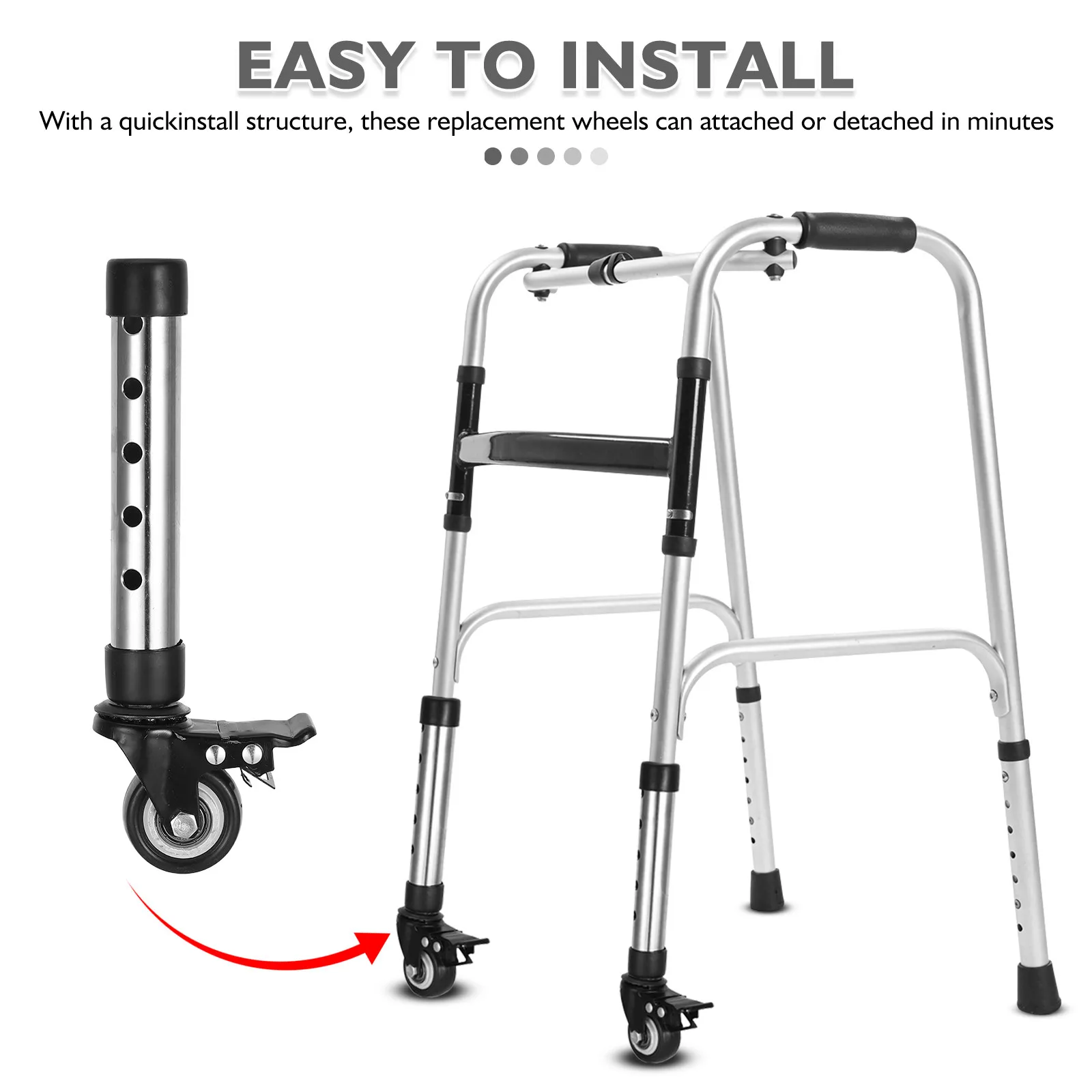2pcs Replacement Wheels For Walking Aid, Adjustable Steel Universal Roller Replacement Casters For Seniors Walker Repair
