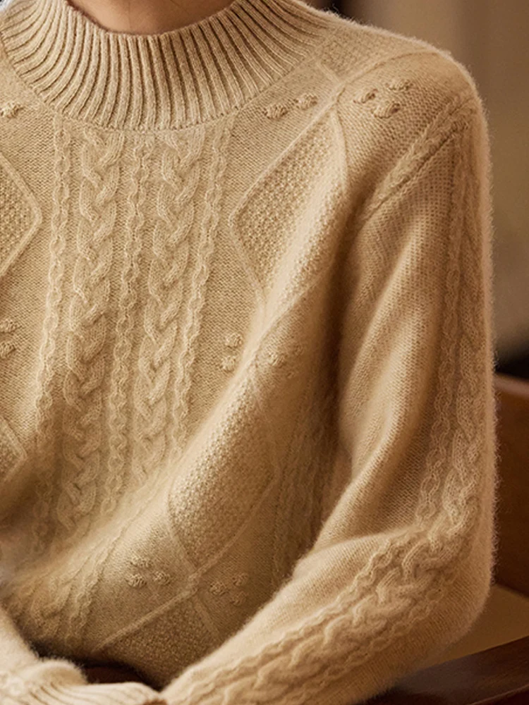 TLOML Nowa damska odzież dzianinowa ze 100% wełny merino, golf, dzianina w warkocze, jesień-zima, wygodna, miękka, kaszmirowa odzież dzianinowa, topy