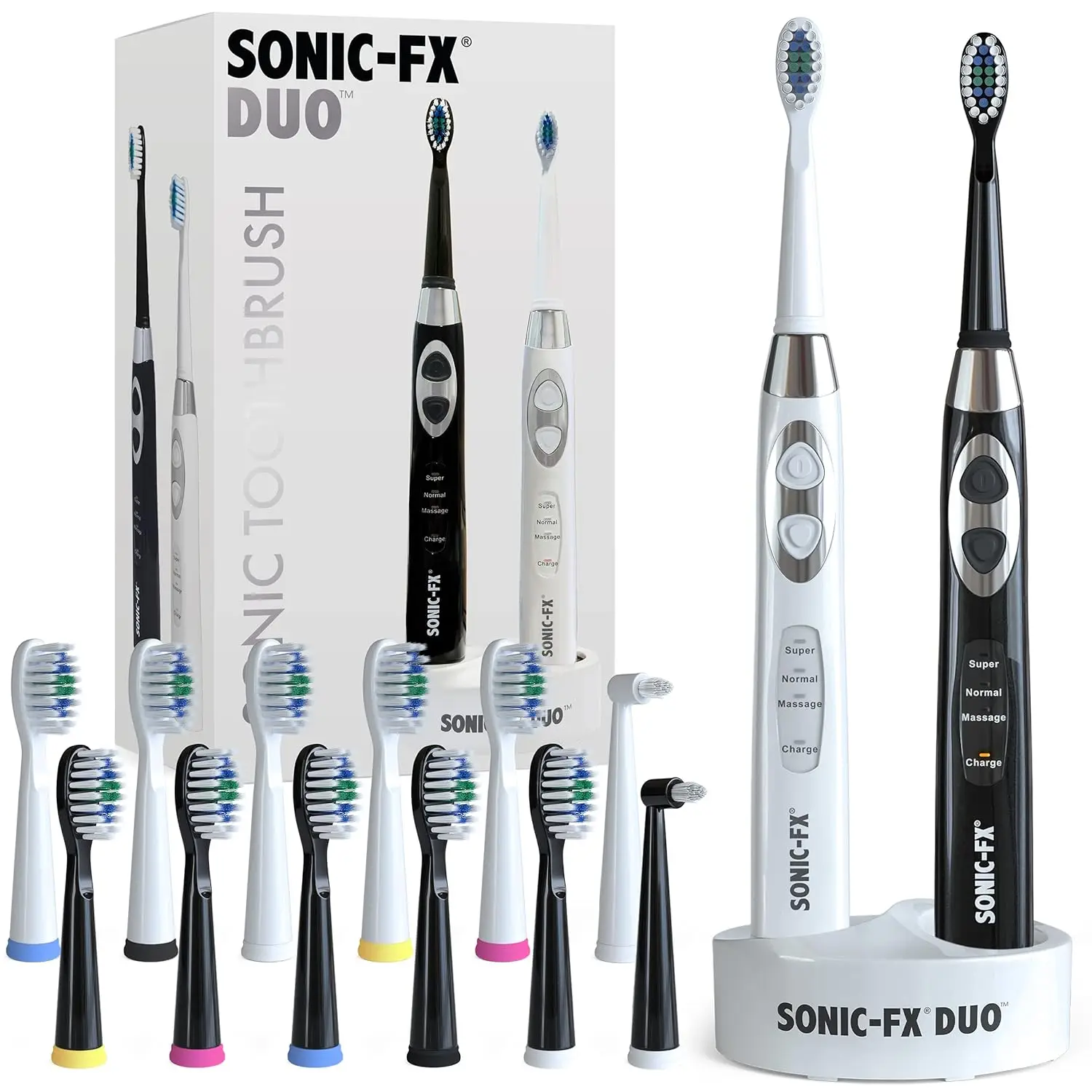 

Rechargeable Electric Toothbrush Set with 14 Brush Heads, 3 Modes, Auto-Timer, Charging Dock - Dual Handle for Adults & Kids