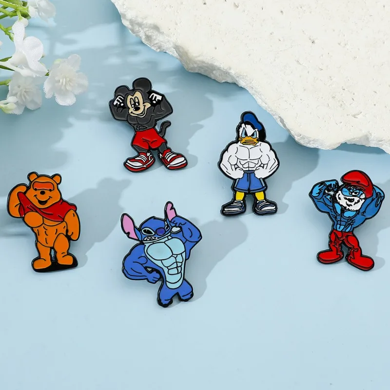 5PCS Cartoon creative personality spoof muscular hunk Sanrio brooch kt pussy kulomi jade cinnamon dog alloy badge