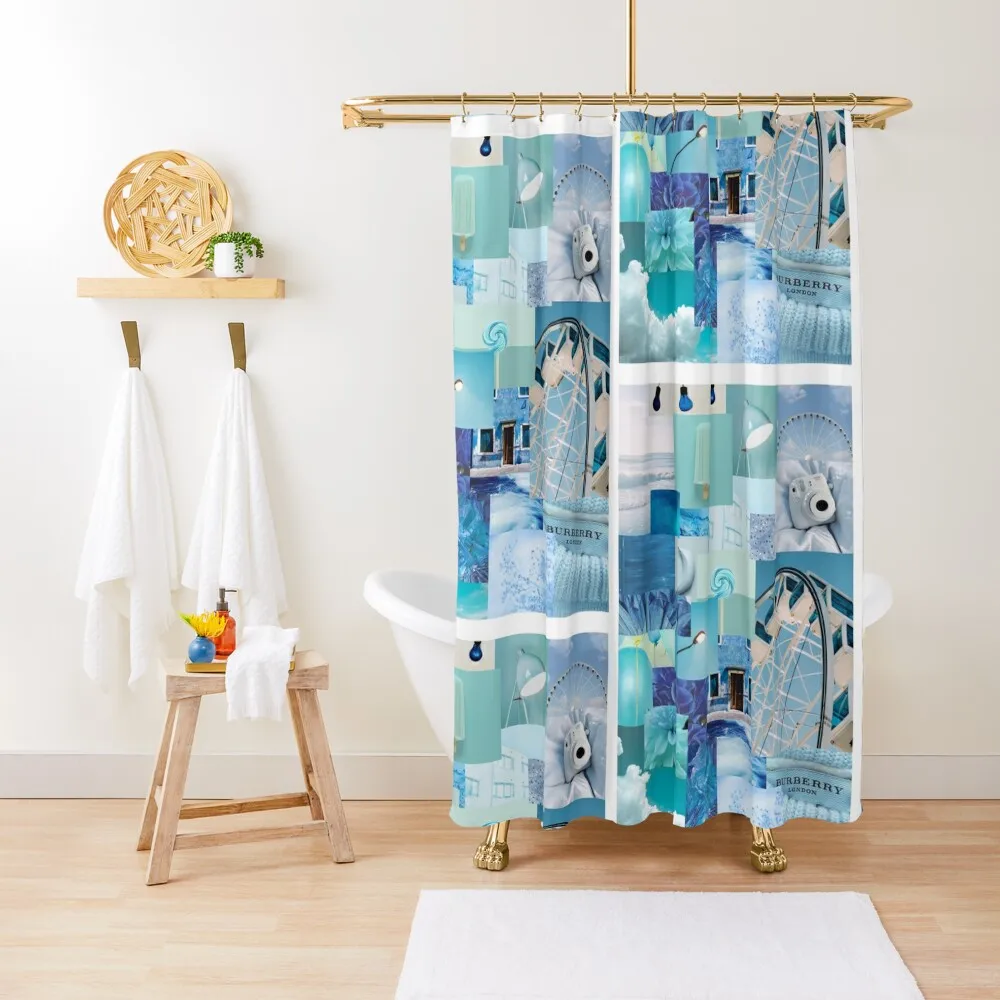 

Light blue aesthetic photo collage Shower Curtain Bathroom And Shower Products For Bathroom Shower Anime Curtain