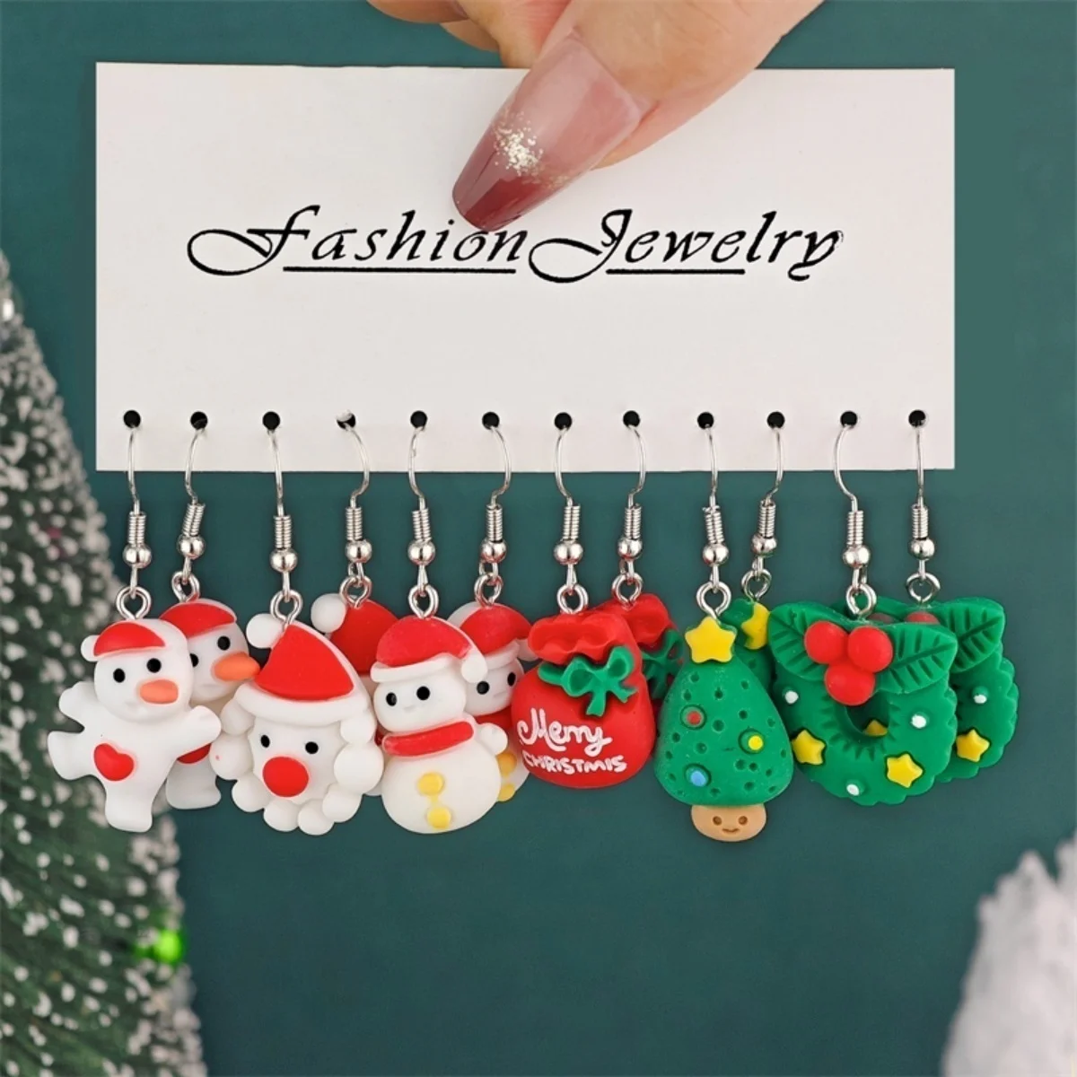 6 Paar/Set Weihnachts-Ohrringe aus Kunstharz mit Schleifen, Lebkuchenmann, Weihnachtsbaum, Schneemann, Pinguin, Weihnachtsmann für Damen, Weihnachtsschmuck – Detail 31