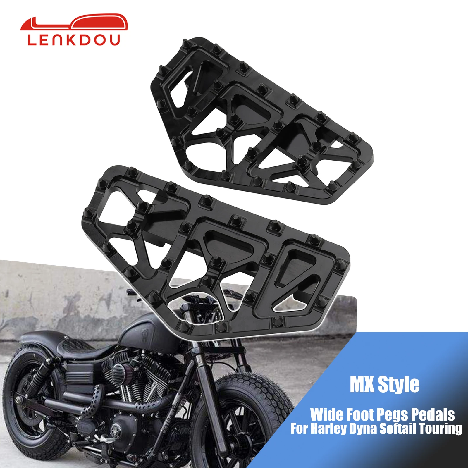 MX Style Wide Passenger Foot Pegs Floorboards For Harley Dyna 06-17 Touring Electra Glide Softail Fatboy Motorcycle Accessories