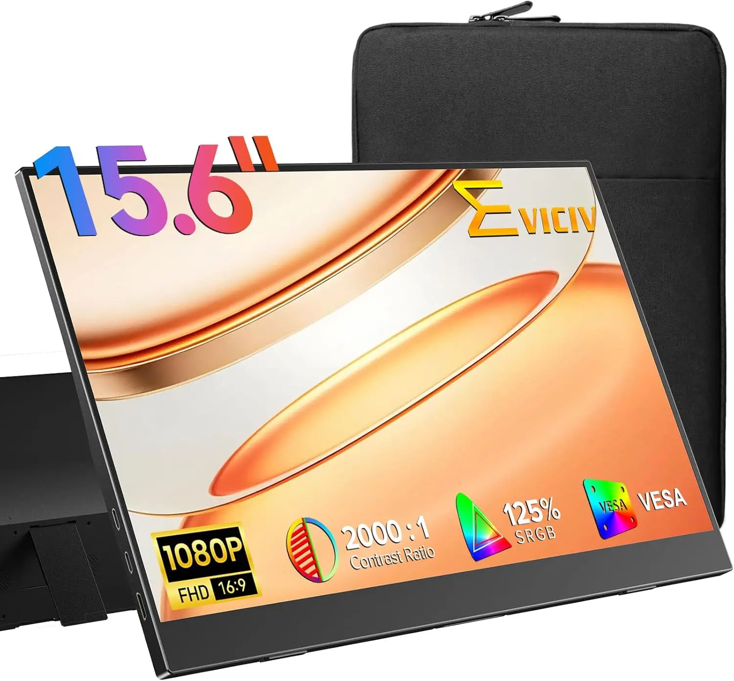 

15,6-дюймовый портативный монитор, 125% sRGB, 1080P, ультратонкий дисплей с USB-C и HDMI для ноутбуков, ПК, игровых консолей