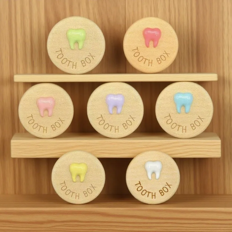 صندوق ذاكرة خشبي لأسنان الطفل، تصميم خرز، منظم تذكار، حقيبة تخزين الأسنان الأولى، سلك سري إبداعي #2