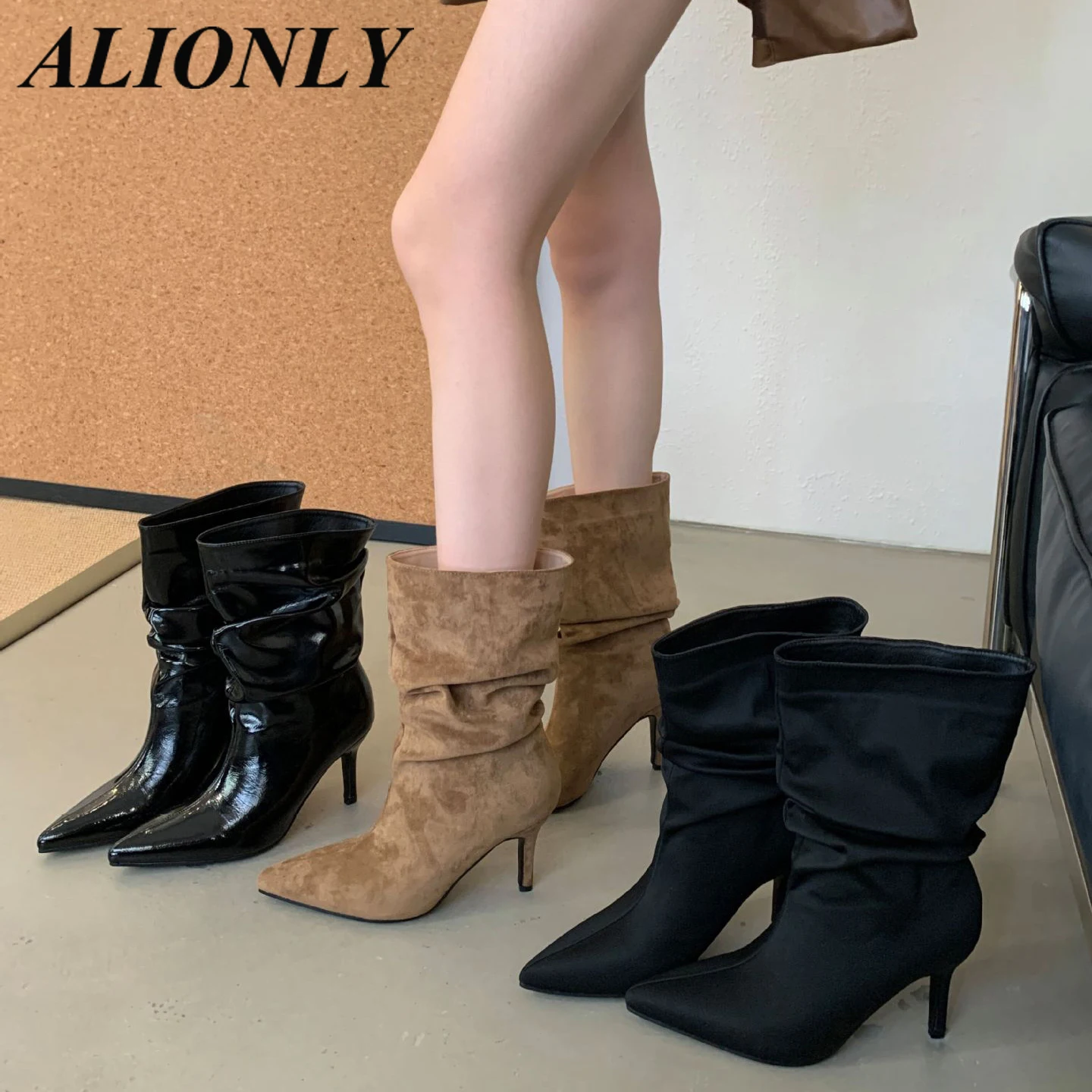 

Alionly/2026, новые пикантные ботинки-носки, эластичные женские ботильоны на высоком каблуке, весенне-осенние модные ботильоны, женская обувь