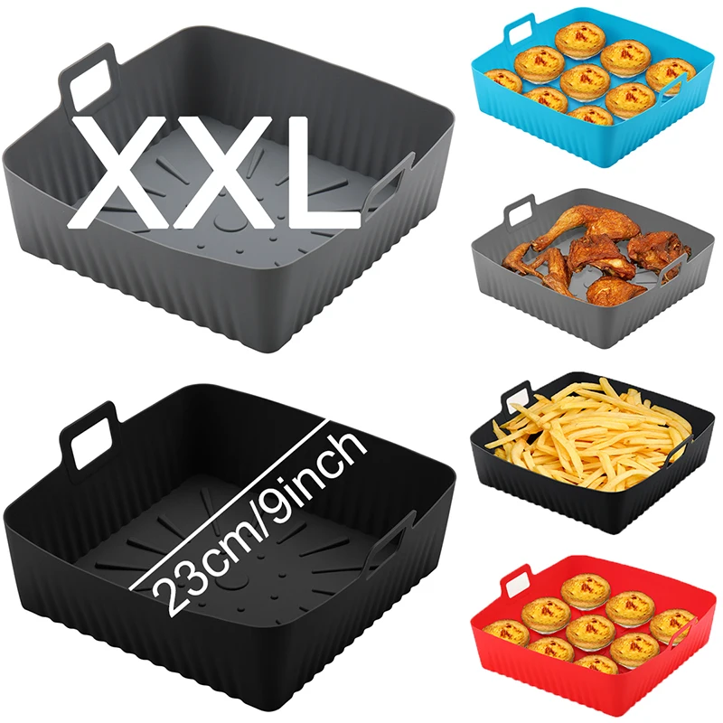 9 Zoll große Silikon-Luftfritteusen-Korbeneinlagen für Cosori/Ninja 6-8QT Pot, 23 cm, quadratisch, wiederverwendbar, ölfrei, antihaftbeschichtet, Ofen-Backblech
