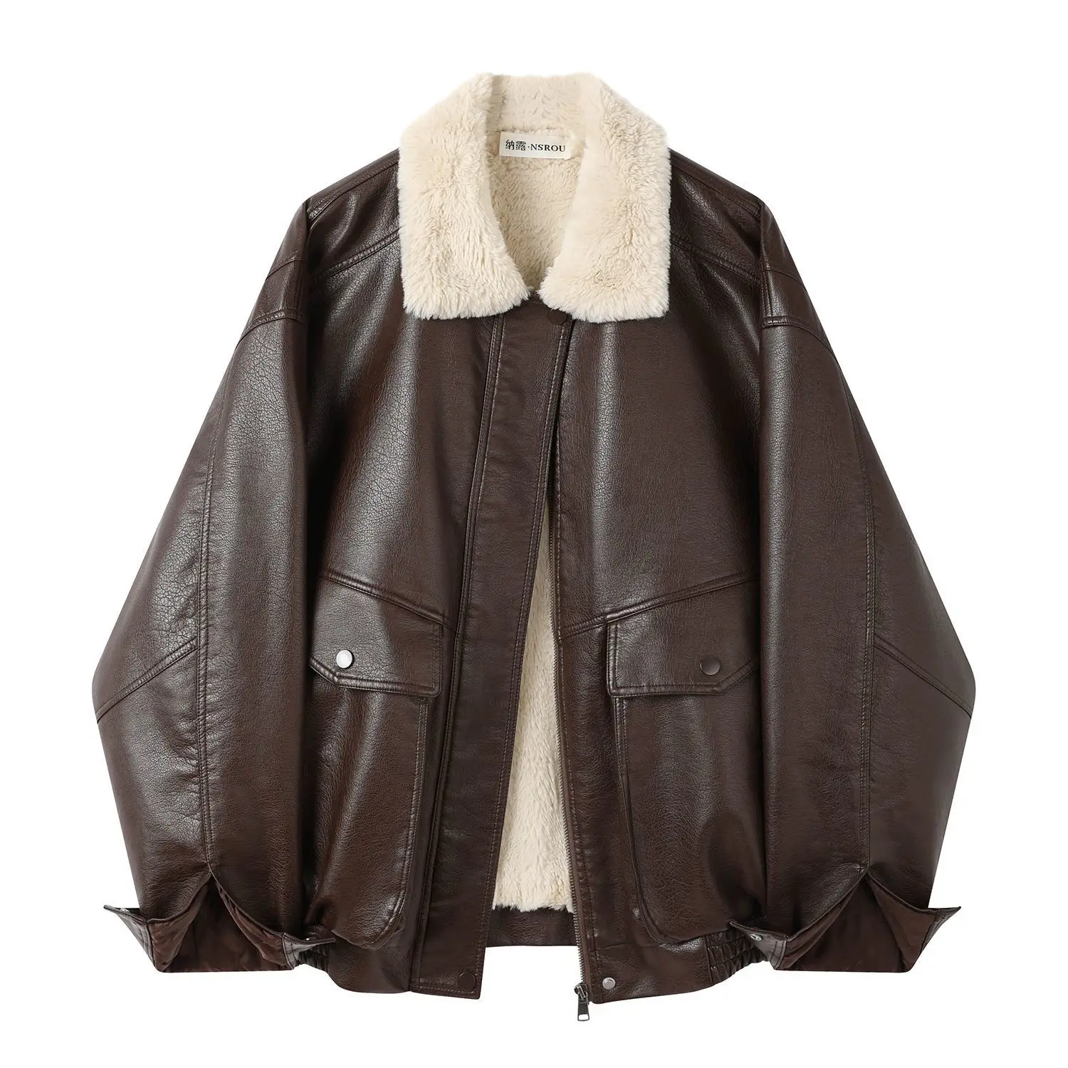 

Fleece-Lined For Women, High-End Feel, Petite Size, 2026 New Winter Loose Short PU Leather Jacket