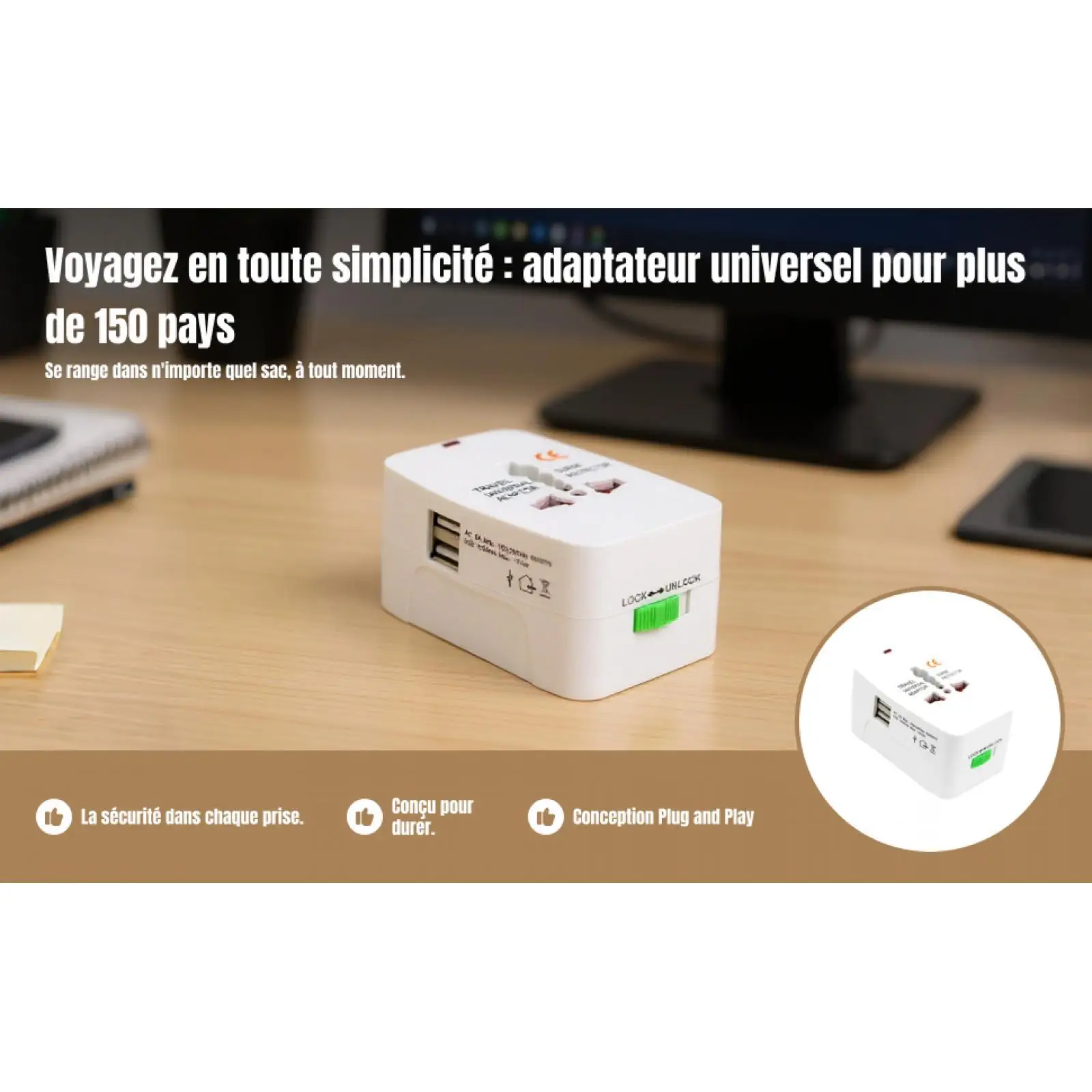 European Travel Plug Adapter Universal Power Adapter with USB Ports Compact Safety Features for Most Europe EU Journeys