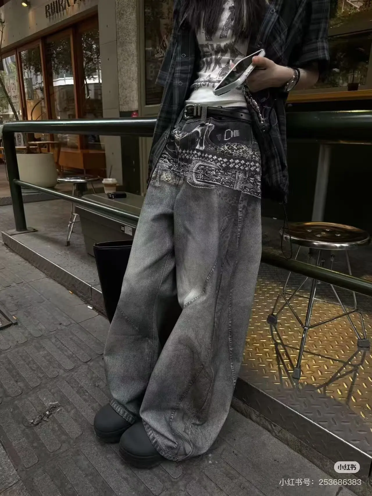 

Американский модный тренд Джокер с узором и принтом Свободные джинсы Женские уличные Y2K Новые широкие брюки большого размера в стиле хип-хоп Женские джинсы унисекс