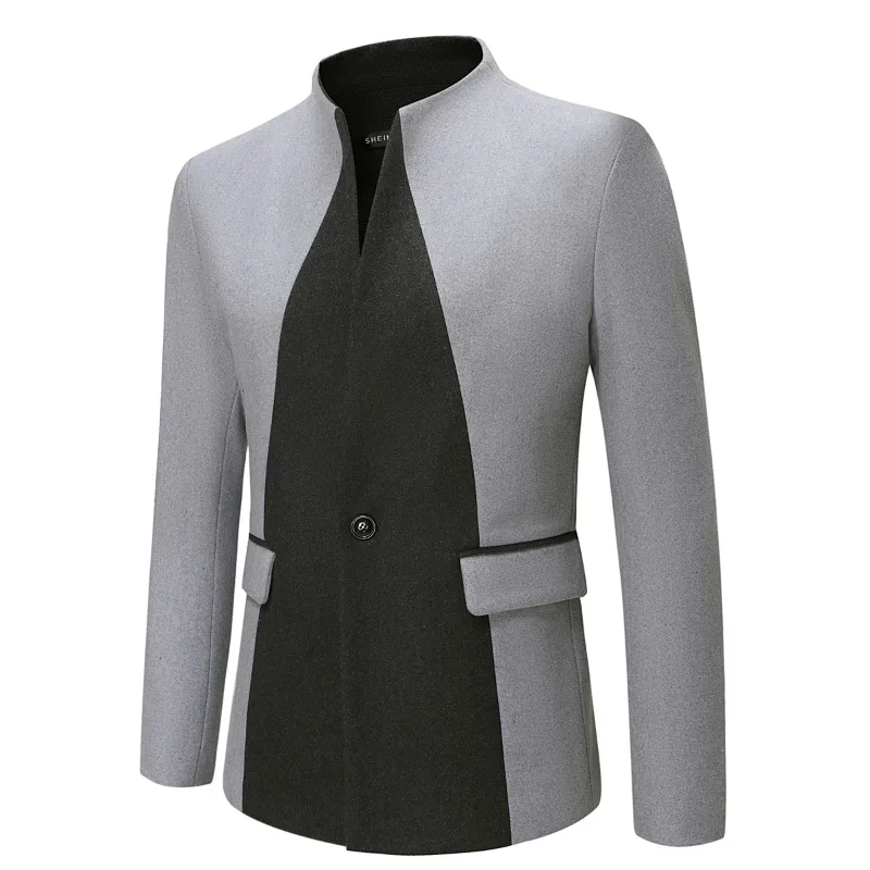 Men's Stand Up Collar Suede Casual Coats, European Size Jacket, Unique Two Tone Design, Unparalleled Visual Impact