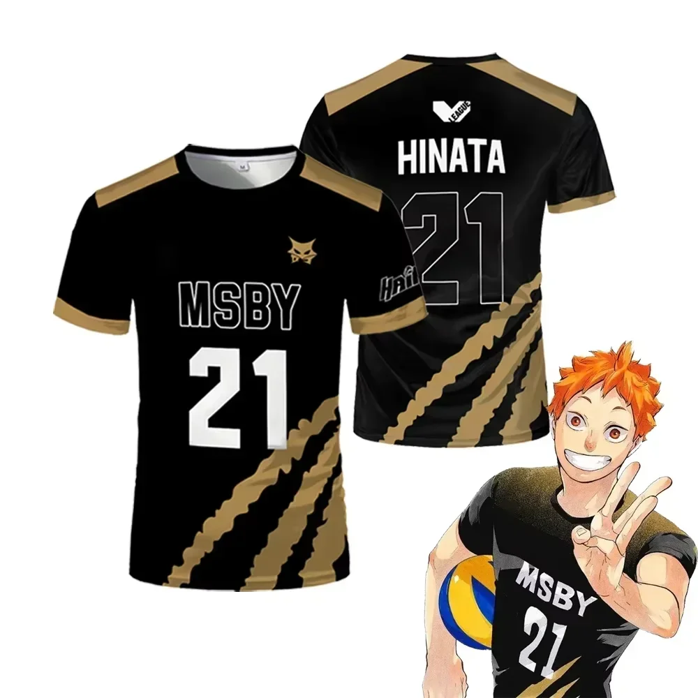 Летняя футболка из джерси для волейбола Hinata Shoyo Black Jackal Haikyuu MSBY, трикотажные изделия в стиле аниме, футболка с принтом, уличные спортивные детские топы большого размера Летняя футболка из джерси для волейбола Hinata Shoyo Black Jackal Haikyuu MSBY, трикотажные изделия в стиле аниме, футболка с принтом, уличные спортивные детские топы большого размера