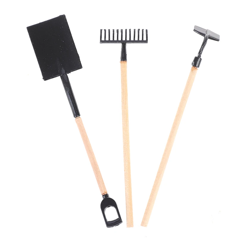 3 قطعة/المجموعة 1:12 دمية مصغرة مجرفة مجرفة أدوات الزراعة اكسسوارات الحديقة