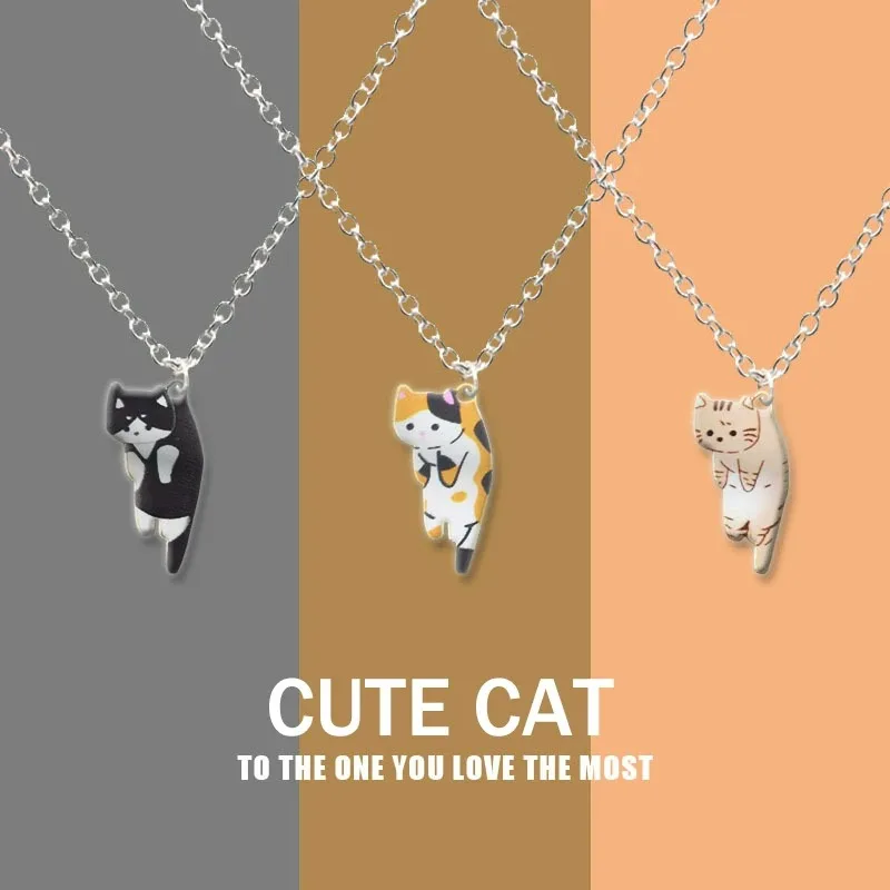 

Lovely Creative Cute Cartoon Cat Pendant Necklace for Women Girl Multi Color Kitten Metal Chain Choker Couple Party Gfit Jewelry