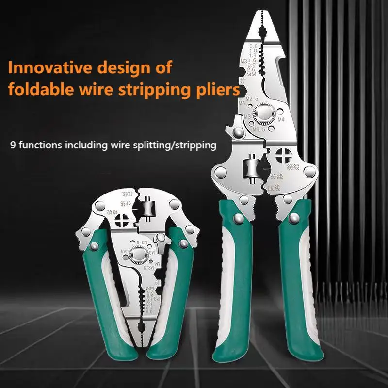 

Foldable multifunctional wire stripping pliers for electricians to cut wire unplug and press wires handheld