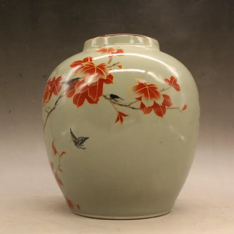 Traditional Chinese Ceramic Qing Guangxu Famille rose porcelain Maple Leaf Bird Pattern Antique Ornament Collection Decor
