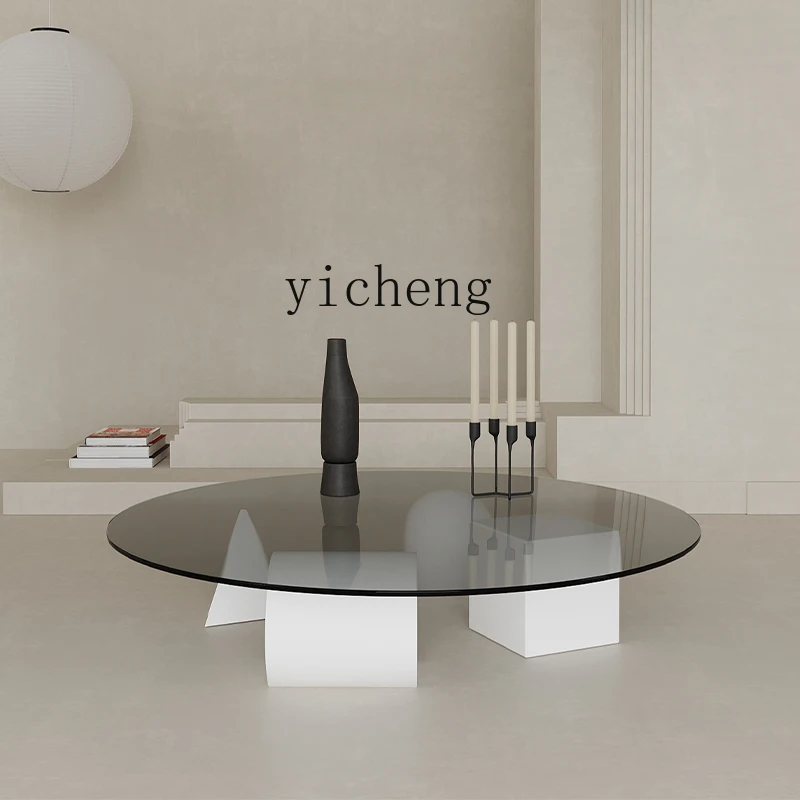 Tqh Modern Light Luxury Glass Coffee Table Living Room Home Balcony Tea Table Creative Art round Bubble Tea Table