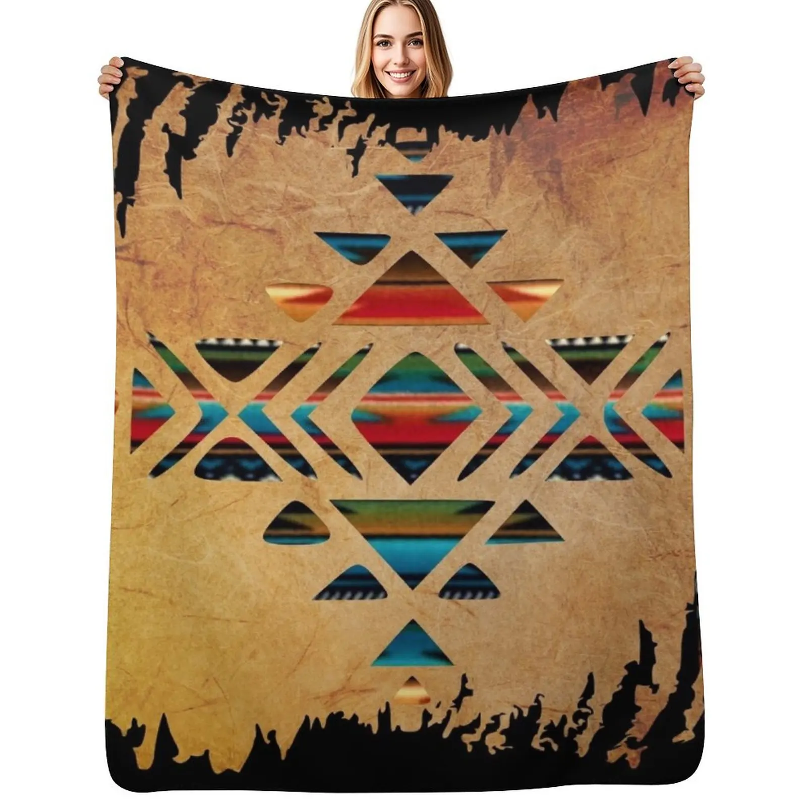 Navajo Pattern - Aztec Brushstroke Design Throw Blanket Travel blankets ands Hairys Polar Furrys Blankets