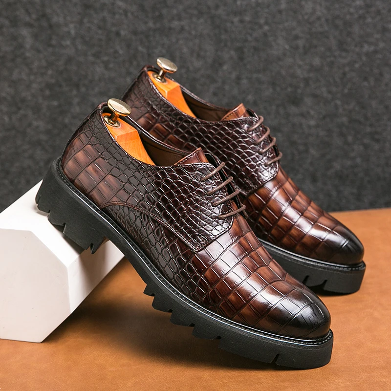 

Mens oxfords shoes lace up Leather Crocodile Print Wedding Party Casual oxfords Office Suit Dress business Shoes for Men