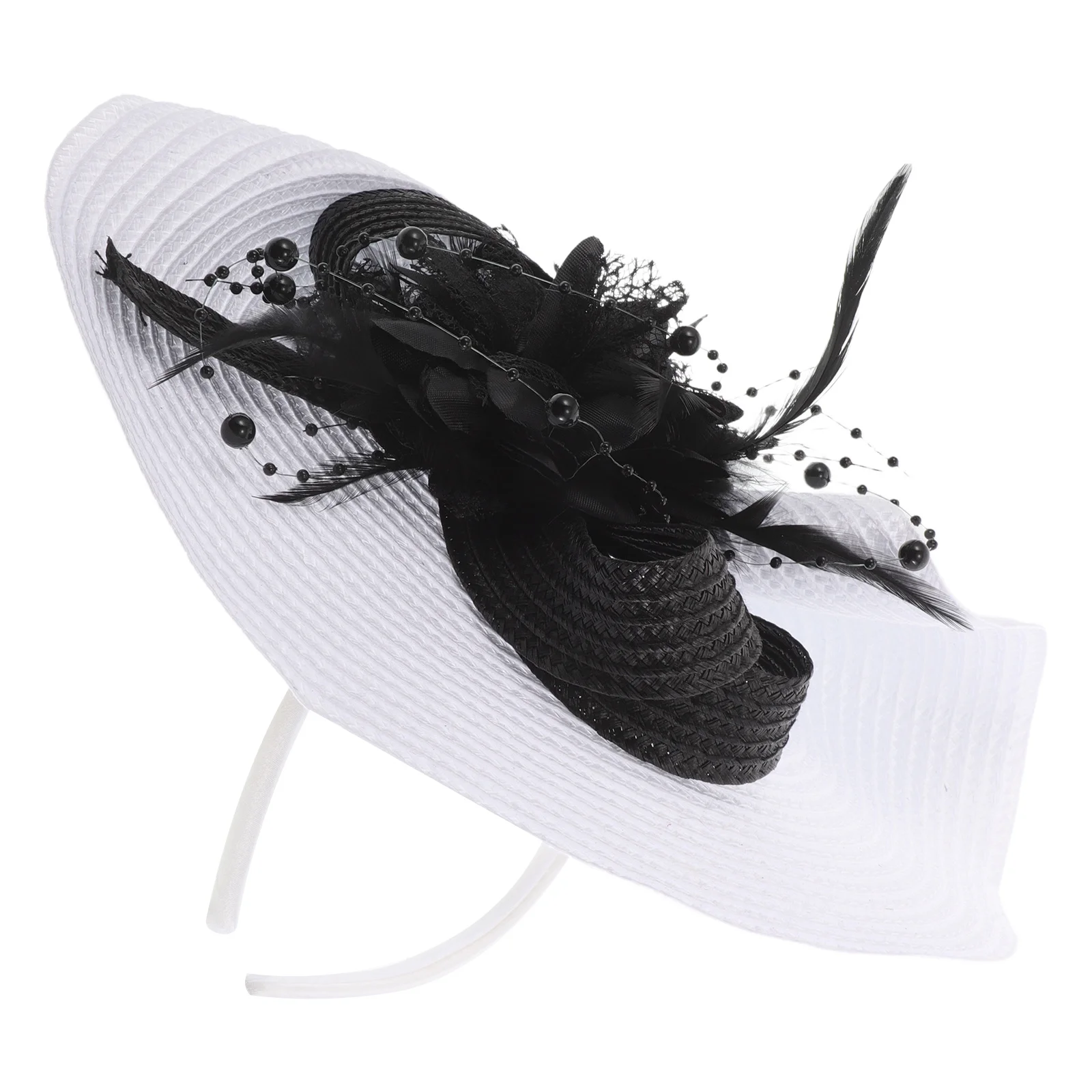 หมวกปีกกว้างประดับขนนก น้ำหนักเบา เหมาะสำหรับงานแต่งงาน เครื่องประดับศีรษะเจ้าสาวและแขกผู้หญิง อุปกรณ์ตกแต่งผมเจ้าสาว