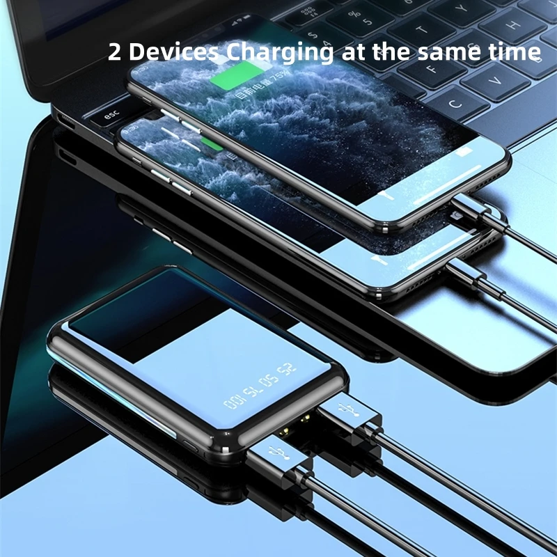 باور بانك صغير بقدرة 20000 مللي أمبير في الساعة بمنفذ USB مزدوج مع باور بانك بشاشة مرآة لهاتف آيفون 16 وسامسونج وشاومي شاحن محمول بطارية احتياطية