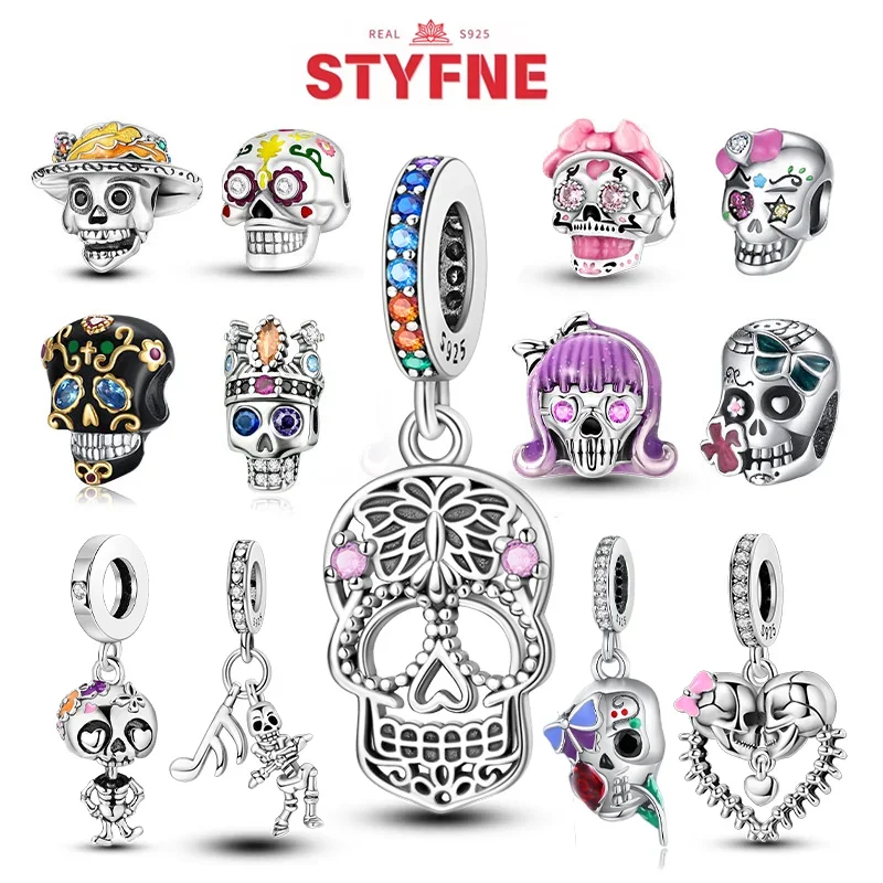 

925 Sterling Silver Charms Halloween Skull Fit Bracelet Silver 925 Original Charm for Women Fine Jewelry Making Gift