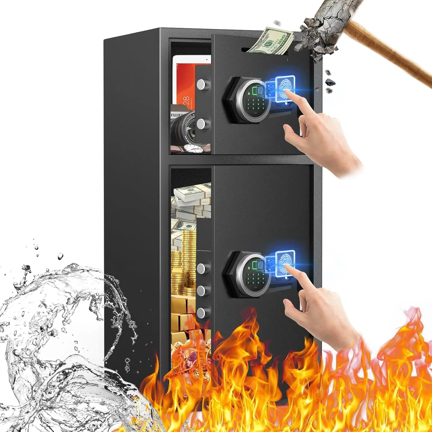 7.0 Cu ft Safe Box Fireproof Waterproof,with LED Light fire proof safe for home documents,password personal Fingerprint Safe wit