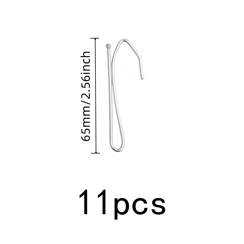 11 pcs Single Curtain Hooks for Living Room Curtain Rod, Silver Iron Material, Easy Simple Operation