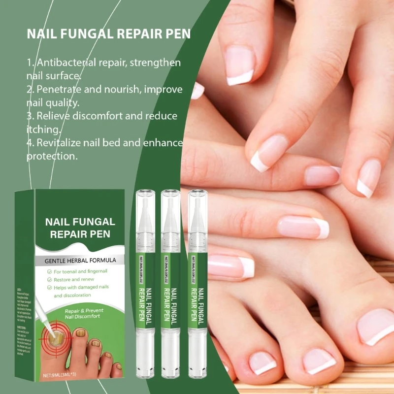 손톱 복구 펜 키트 3개입, 깊은 영양 공급 액체 함유, 손발톱 무좀 방지 펜, 갈라지고 벗겨지는 손톱 치료용