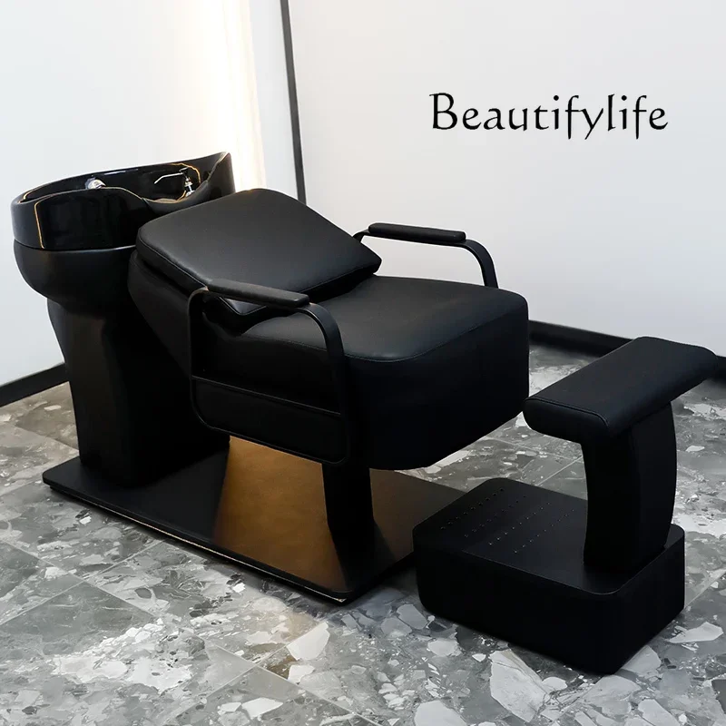 0 Ceramic Basin Shampoo Chair Special For Hair Salon Sitting Half Lying Hair Salon Stainless Steel Flushing Bed