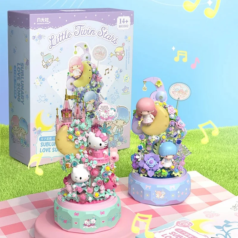 

Wonder Moon Sanrio Music Box Building Blocks Mystery Blind Box Kawaii Hello Kitty/Little Twin Stars Diy Toy Girls Birthday Gifts