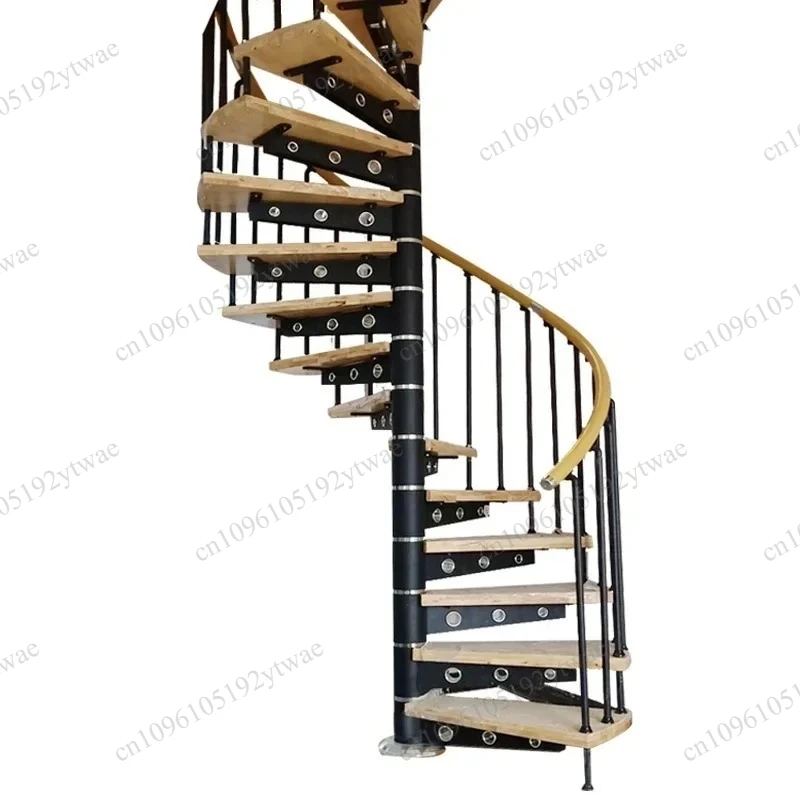 Small Apartment Loft Duplex Spiral Staircase, Round Wrought Iron Indoor Column Handrail