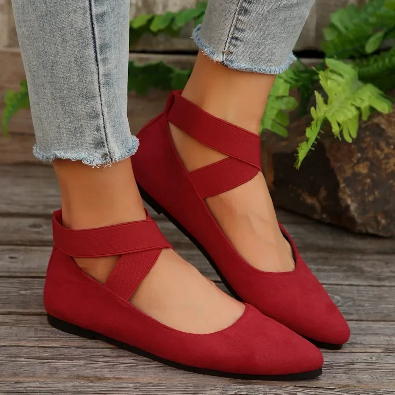 Shoes Female 2025 Ankle-wrap Women's Flats Daily Casual Flats Women Pointed Toe Shallow Soft Bottom Plus Size Shoes Women