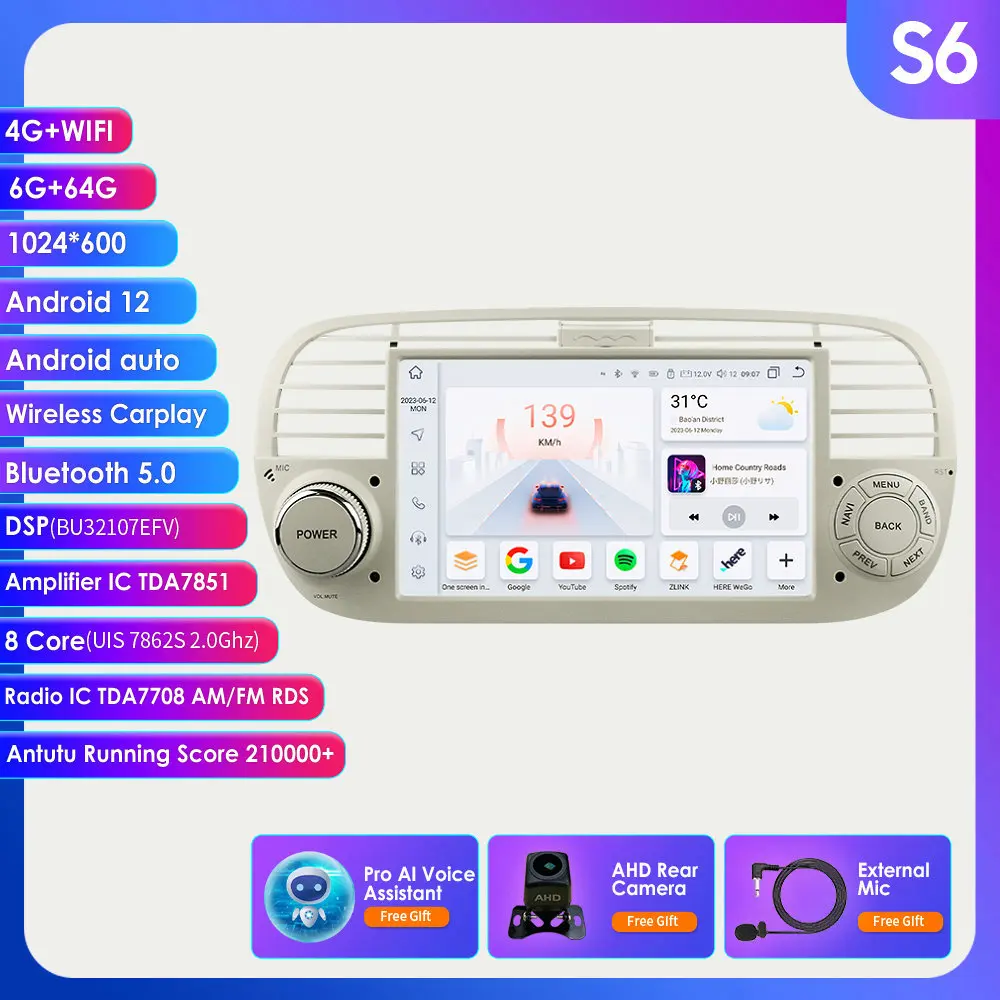 7862 1 Din Android Autoradio Speler voor FIAT 500 2007-2015 Auto Multimedia Stereo Carplay GPS Video Audio 7 inch Auto Autoradio
