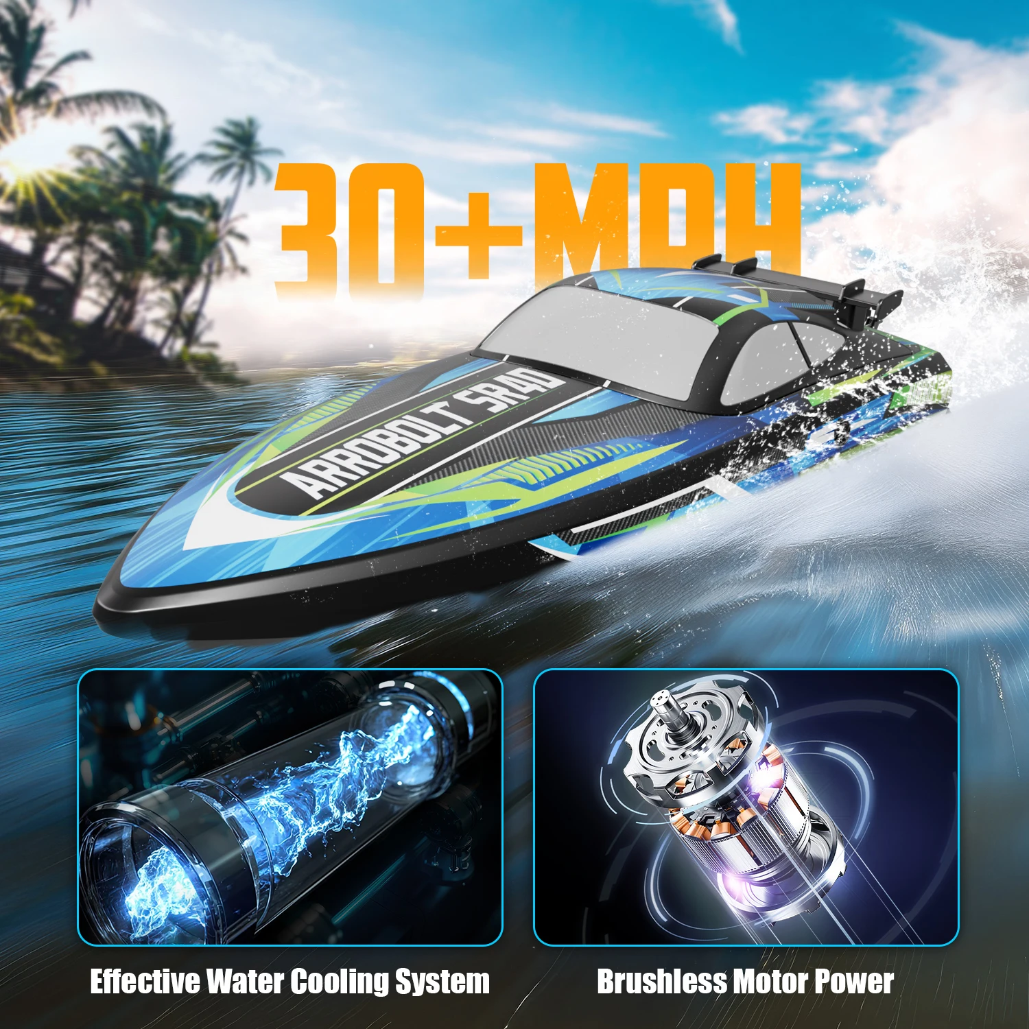 

Hot Sale High-Speed 2.4G Remote Control Boat with LED Light Speedboat Batteries Children's Model Toy