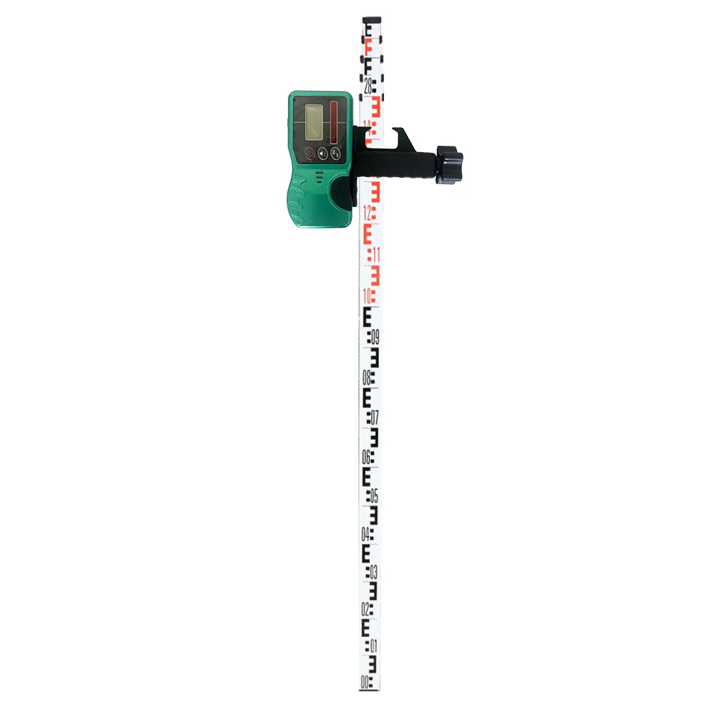 HEIPOE ตัวรับระดับเลเซอร์แบบหมุนปรับระดับได้เอง / เครื่องตรวจจับระดับเลเซอร์แบบหมุนกลางแจ้งพร้อมที่หนีบสำหรับงานหนัก