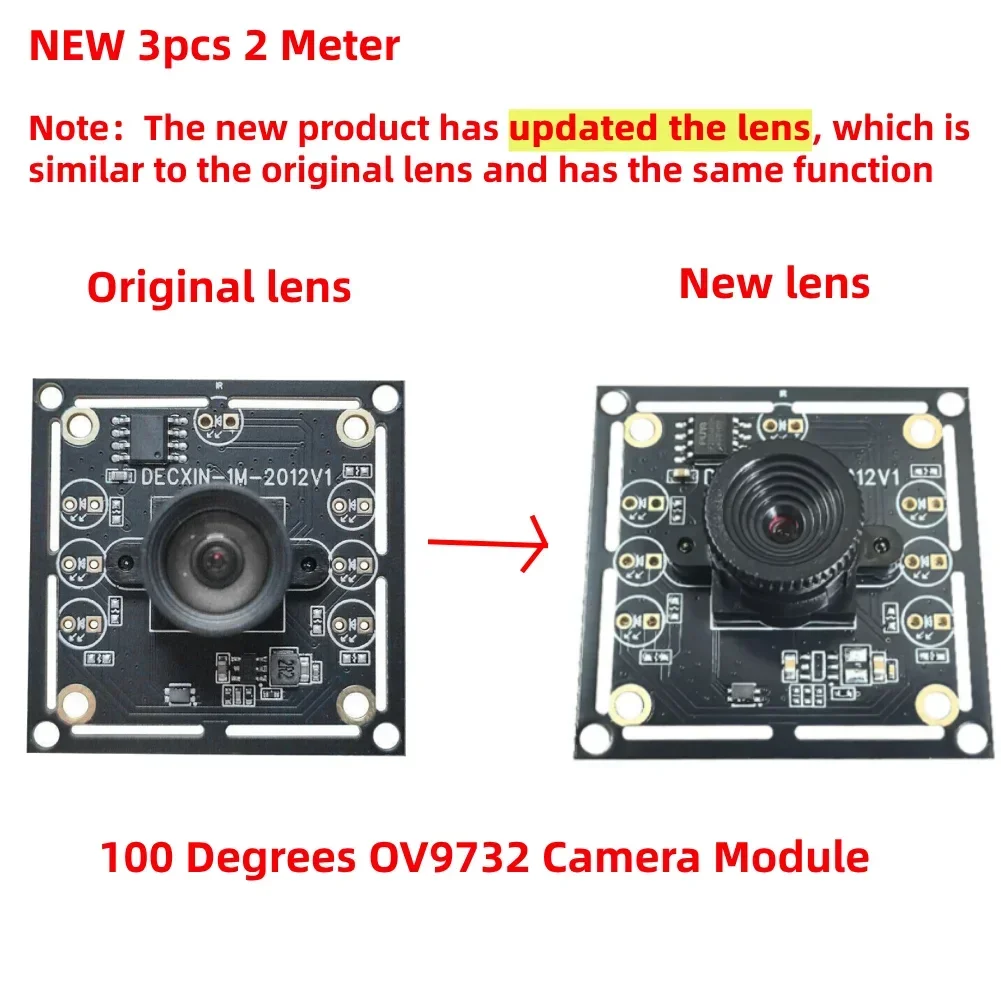 Módulo de câmera ETEH 1MP OV9732 1280x720 USB VST Driver grátis Foco manual com cabo de 2M para WinXP/7/8/10/XP SP1 para Android/MAC