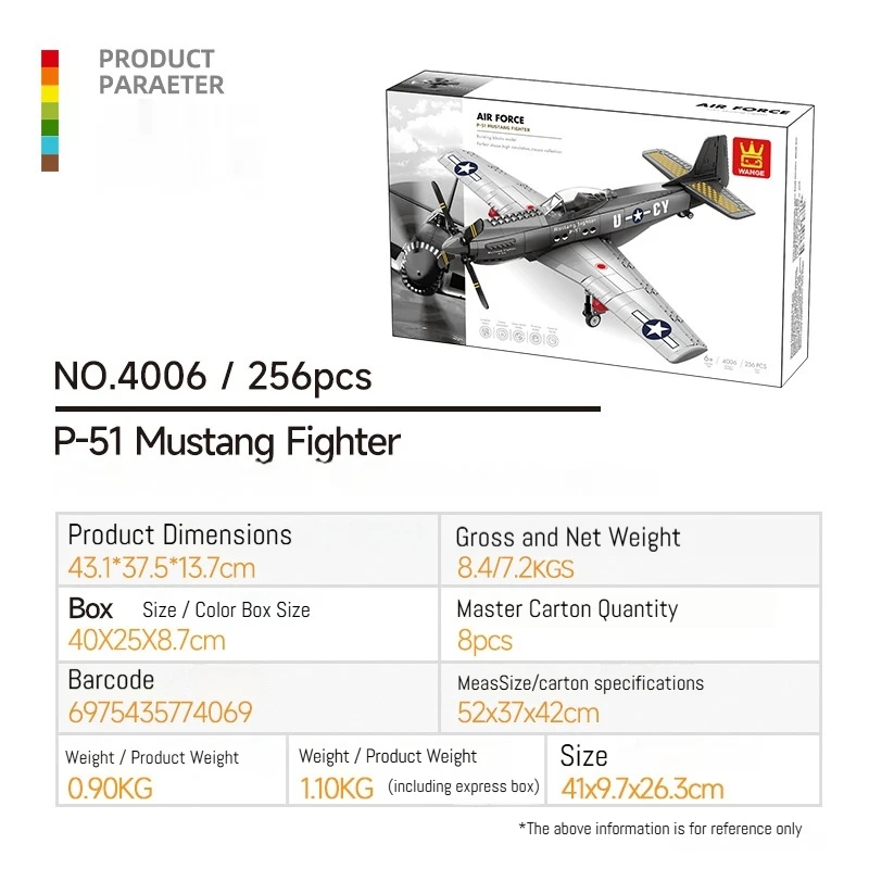 P-51 Mustang Fighter Aircraft Military Model Compatible Small Particle Building Blocks Educational Assembly Toy for Kids