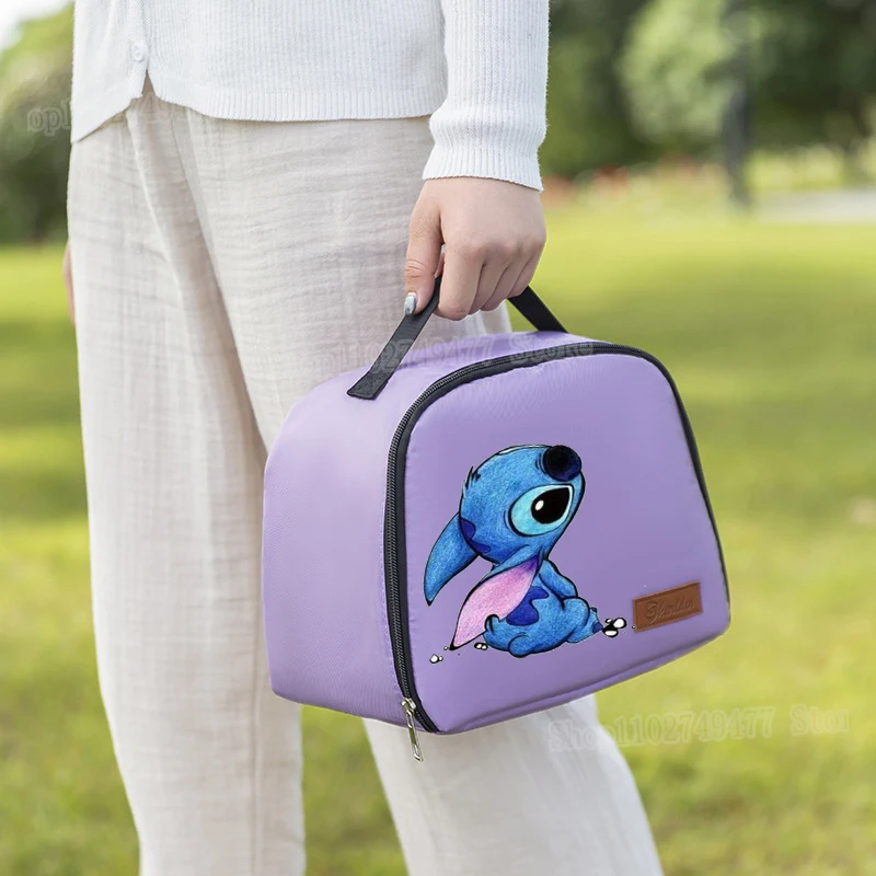 Cartoon Disney&Stitch Lunch Bag Insulated School Bento Box Aluminum Foil Cotton Thickened Work Meal Outdoor Handheld Picnic Bag