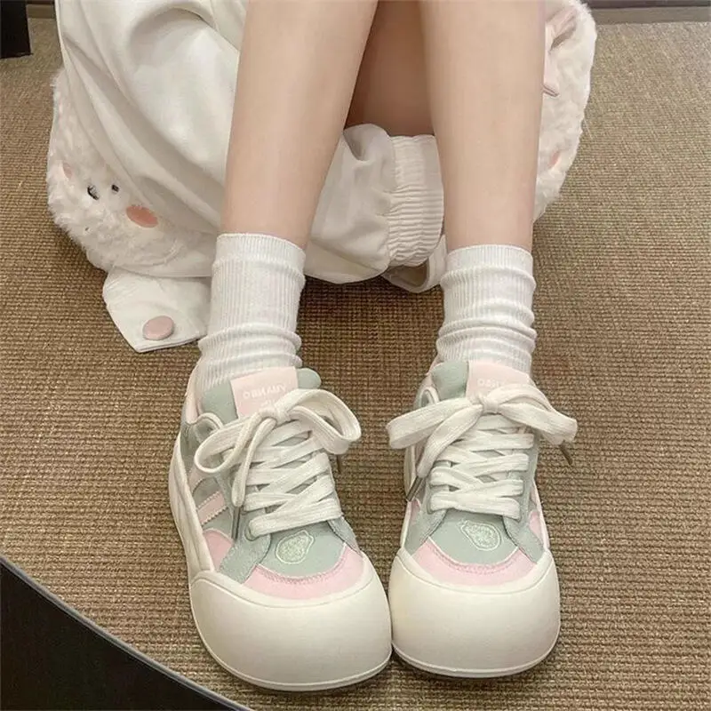 

Women's Cute Round Toe Platform Sneakers Fashion Casual Sweet Style Lace-Up Shoes for Daily Walking & Kawaii Outfit Matching