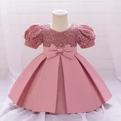 6M-4 Years Baby Toddler Puff Sleeves Flower Girl Birthday Party Graduation Ceremony Pageant Dress