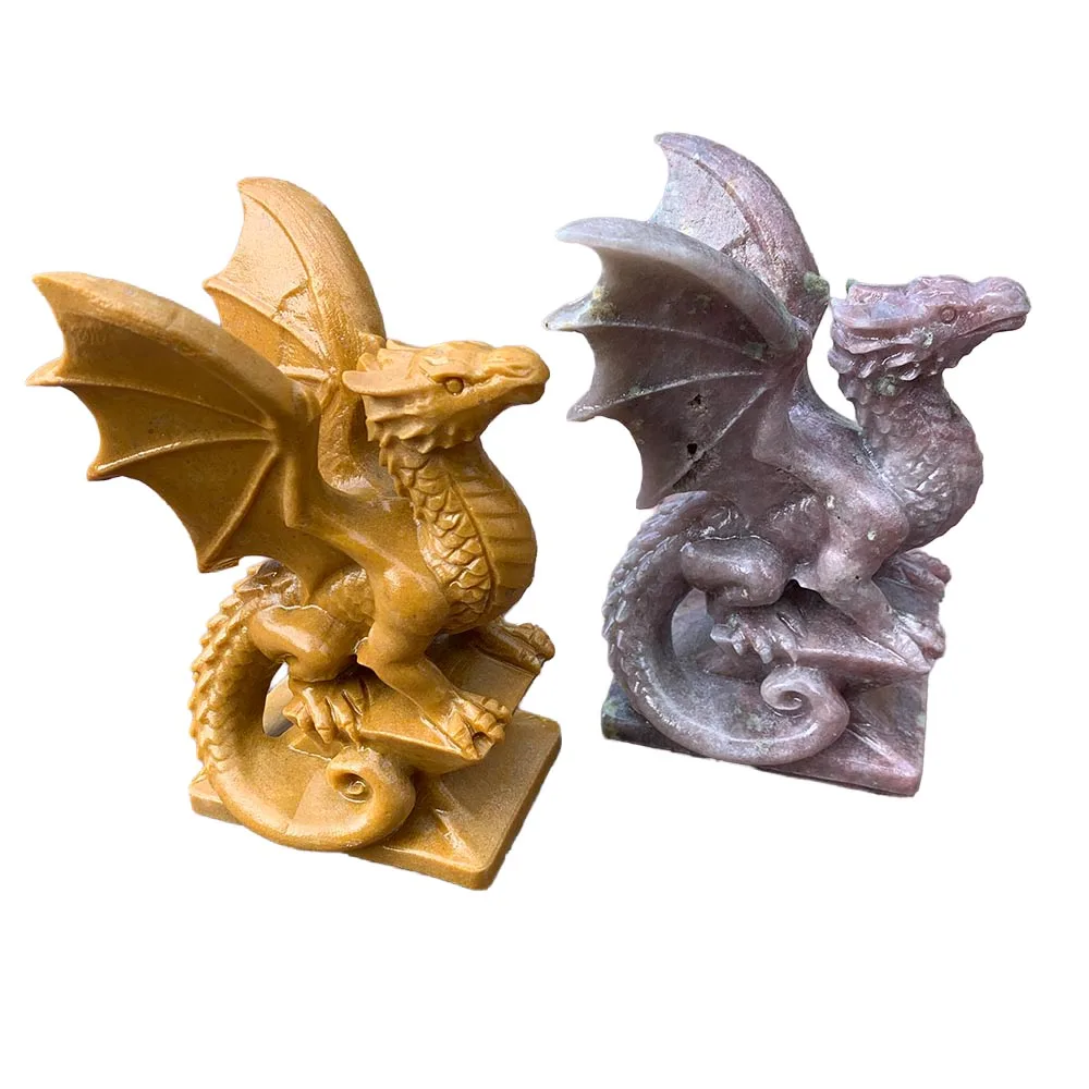 Custom Jasper Winged Dragon Statue, 12cm - Gemstone Mythical Creature Figurine Tabletop Decor for Energy Balancing and Feng Shui