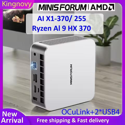 MINISFORUM AI X1 370 255 Mini PC Gamer AMD Ryzen AI 9 HX 370 R7 255 OCuLink 2*USB4 Dual Speaker Desktop Gaming Computer WiFi7
