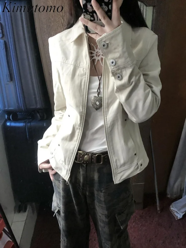 

Kimutomo Cargo Jackets Women Vintage Turn Down Collar Slim Autumn Winter Y2k Aesthetic Vintage Harajuku Grunge Coats Ladies