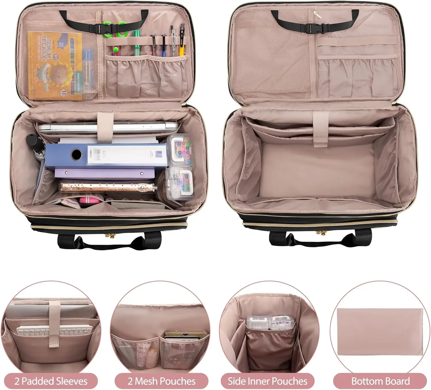 Rolling Teacher Bag with Wheels, Teacher Tote Bag with Detachable Trolley, Wheeled Bag Fits for 15.6” Laptop