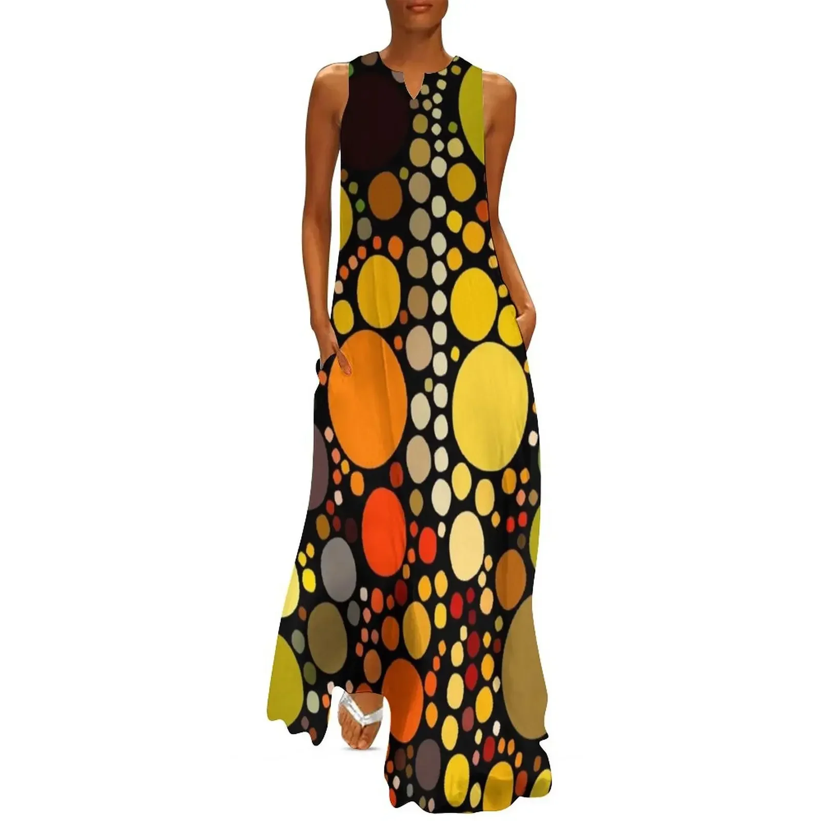 

1980s brown green orange circles mid century modern Long Dress dress dresses dresses for official occasions Dress