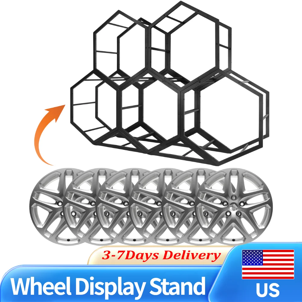 

Stackable Steel Wheel Display Stand Hexagon Shape Spare Tyre Organizer Rack Space Saving Design for Car Tuning Shop Garage Works