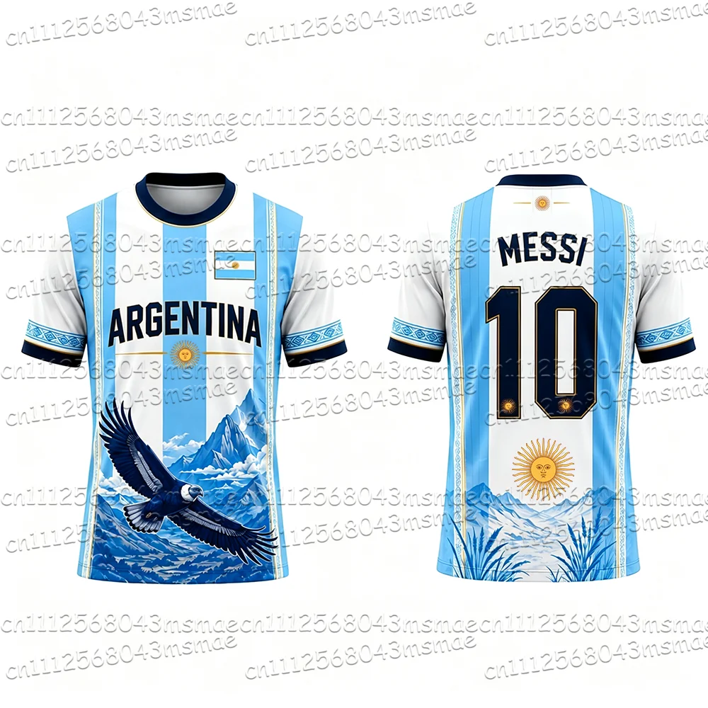 2026 Harajuku Argentinien 10 Fußballtrikots, Shorts, Rundhals-T-Shirt für Jungen und Mädchen, Shirts und Shorts, Sommer-Fanartikel – Detail 7