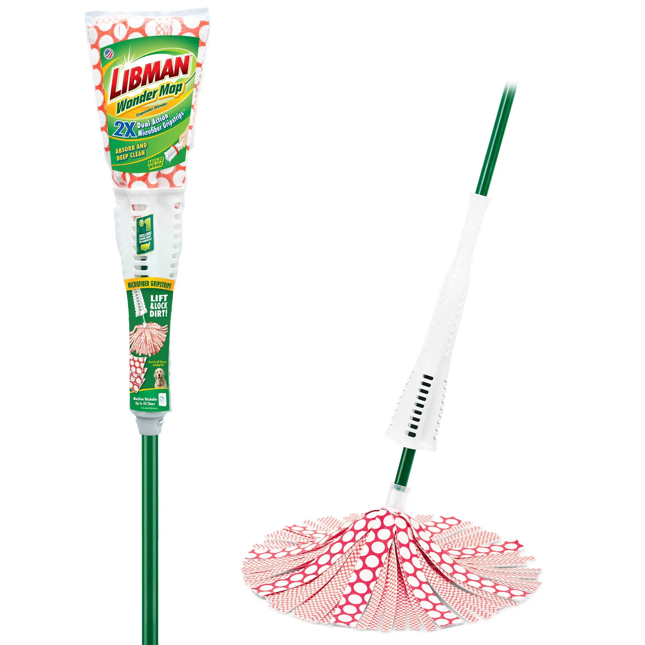 

Микрофибра Wonder Mop Зеленая и белая стальная ручка.